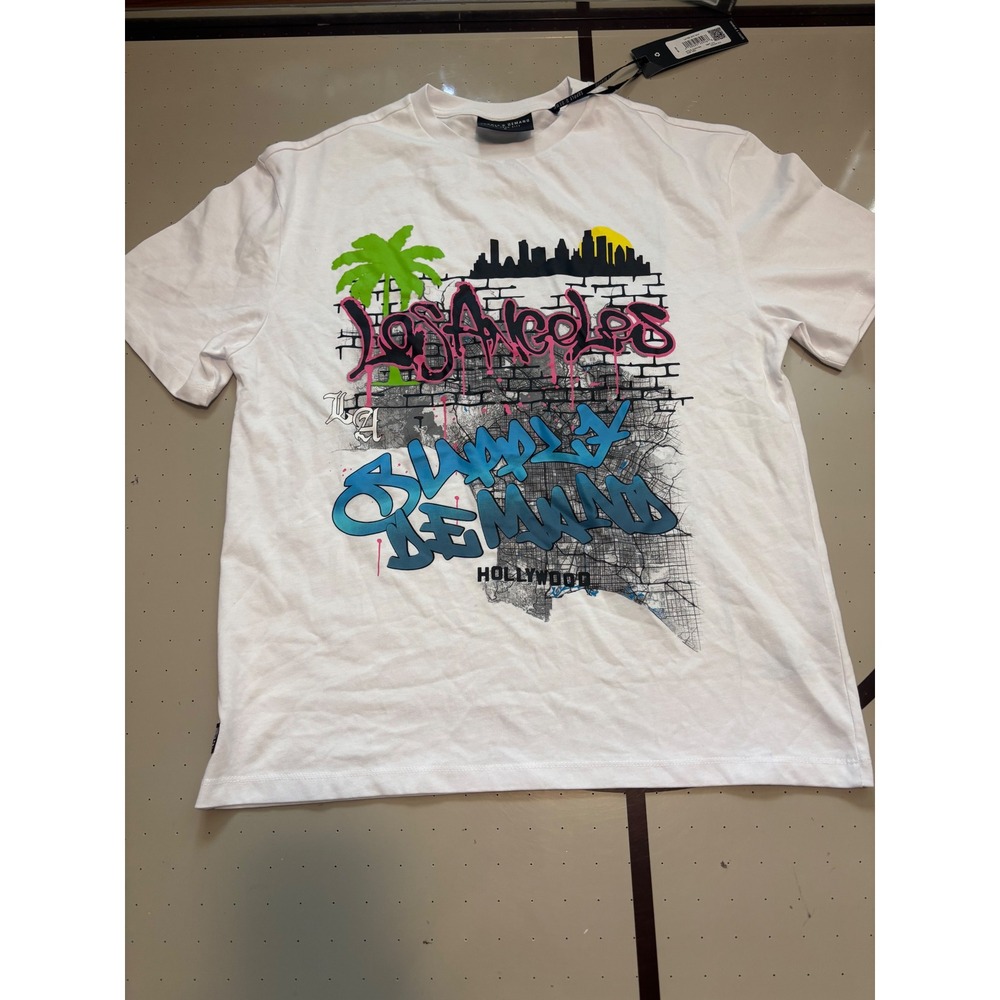 268 Supply & Demand LA Tee White Graphic T-Shirt Mens Medium SUM17364 New